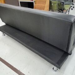 ① 合皮 ソファーベッド 幅170cm ブラック ソファ ベッド ソファー 苫小牧西店の画像
