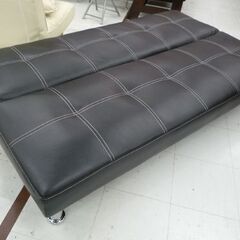 ① 合皮 ソファーベッド 幅170cm ブラック ソファ ベッド ソファー 苫小牧西店の画像