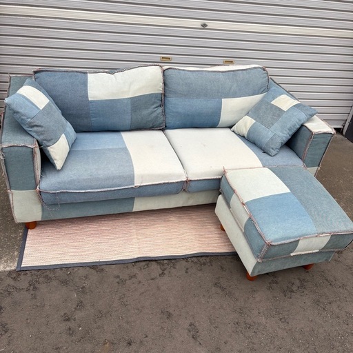 デニムソファー　ソファ　オットマン付き　ヴィンテージ風　デニム