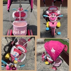 三輪車　サンシェード付き　補助付き　ミニーちゃん　ピンク　の画像