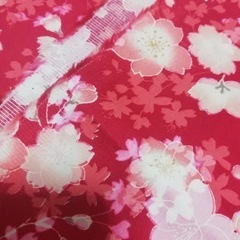 未使用布　浴衣用重ね衿クロス　1点　レッド牡丹桜の画像