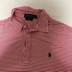 Polo Ralph Lauren M 赤白ストライプ ポロシャツの画像