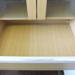 【美品】食器棚 キャビネット ガラス扉付き収納棚 ナチュラル #715013の画像