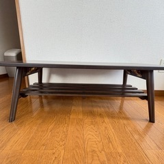折りたたみテーブル ラポール 棚付き ダークブラウン ニトリの画像