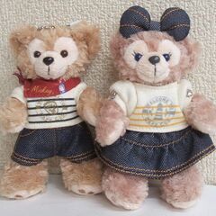 使用感少なめ ダッフィー＆シェリーメイ ぬいぐるみバッジ 2体セット 2013 ボーダーＴシャツスカーフ+デニムリボン　ぬいば ディズニーシー ☆ PayPay(ペイペイ)決済可能 ☆ 札幌市 豊平区 平岸 平岸店の画像