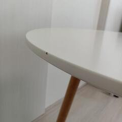 【値下げ⇩】おしゃれな丸型テーブル　天板直径約70cm　ホワイト/無垢の画像
