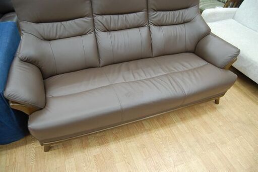 3人掛けソファ 幅175×奥82×高97cm ダークブラウン系 コウテイ ハイバック 合皮 トリプルソファ 3Pソファ  札幌市 清田