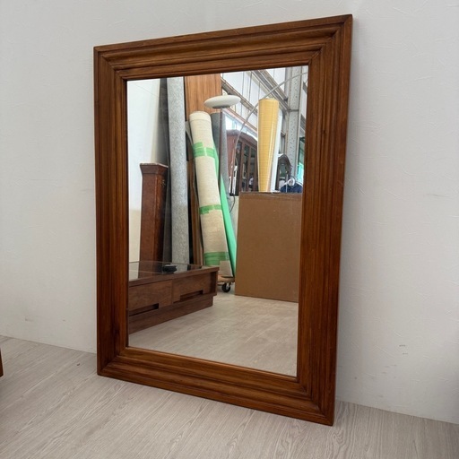 チーク材 高級壁掛けミラー ウォールミラー 鏡 姿見
