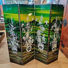 愛品倶楽部柏店】中国屏風 四曲一隻 花鳥蝶螺鈿細工