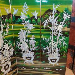 愛品倶楽部柏店】中国屏風 四曲一隻 花鳥蝶螺鈿細工
