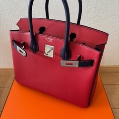 新品未使用！HERMES公式パーソナルオーダー限定生産オーダーバーキン 30エプソンルージュクーxディーブブルーマットシルバー金具馬蹄マークの画像