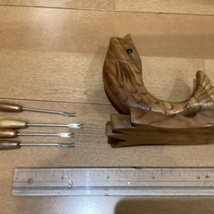 木製魚型フォークステーション&フォーク フォーク4本の画像