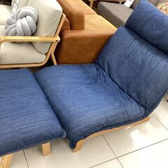 【美品・引取限定】無印良品 ハイバックリクライニングソファ　オットマン付　デニム 無印良品 ハイバックリクライニングソファ デニム オットマン付
