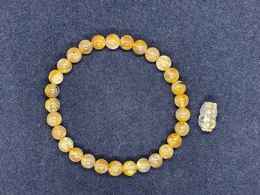 ルチルゴールドブレスレット+貔貅ちゃん付き　内径16cm