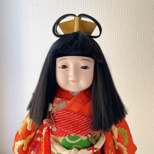 【引き取り限定】ガラスケース入り市松人形（高さ55cm）レトロ 和装人形