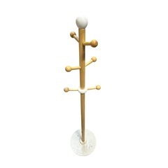 【ジ0716-25】木製コートハンガー ナチュラル/ホワイト　高さ約130cm、ベースの直径約32cm　傷や汚れあり　の画像