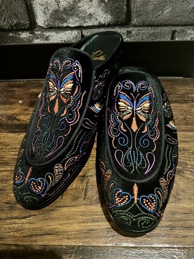 32796 2020AW VELVET MULE - PAPILLON needles ニードルス サンダル 靴 シューズ ミュール 26.5 41 刺繍 ベルベット トルコ パピヨン