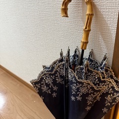 お話中）レディース　日傘　刺繍　ネイビーの画像