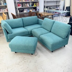 【超美品‼️】定価104,990円♪ ニトリ 200cm幅コーナーソファ 3~4人掛けカウチソファ ターコイズブルー♪の画像