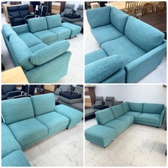【超美品‼️】定価104,990円♪ ニトリ 200cm幅コーナーソファ 3~4人掛けカウチソファ ターコイズブルー♪の画像
