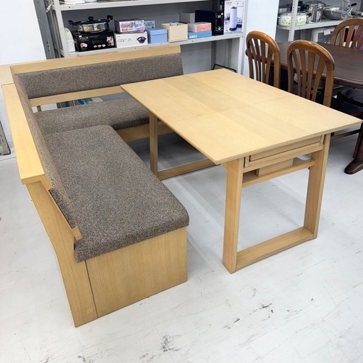 【超美品‼️】定価218,500円♪ 超高級 シギヤマ家具 4人掛けダイニングテーブルセット(ジャスト) 伸長式 ソファダイニング リビングダイニング ホワイトオーク材♪