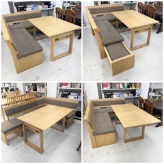 【超美品‼️】定価218,500円♪ 超高級 シギヤマ家具 4人掛けダイニングテーブルセット(ジャスト) 伸長式 ソファダイニング リビングダイニング ホワイトオーク材♪の画像
