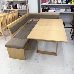 【超美品‼️】定価218,500円♪ 超高級 シギヤマ家具 4人掛けダイニングテーブルセット(ジャスト) 伸長式 ソファダイニング リビングダイニング ホワイトオーク材♪の画像