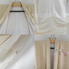 訪問着 薄黄色ｘ白色 菊に短冊紋様 ぼかし染め 地紋入り 広衿 正絹 仕立て上がり着物 身丈165cm 【キモノオフ野々市若松店】の画像