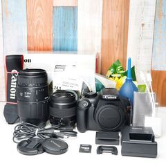 【全国送料無料】 Canon EOS Kiss X50✨ ショット数わずか！ 元箱付き 超望遠レンズ付き ダブルレンズセット ズームセット✨ 届いたらすぐに使えます✨ キヤノン キャノンの画像