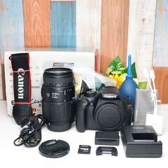 【全国送料無料】 Canon EOS Kiss X50✨ ショット数わずか！ 元箱付き 超望遠レンズセット ズームセット✨ 届いたらすぐに使えます✨ キヤノン キャノンの画像