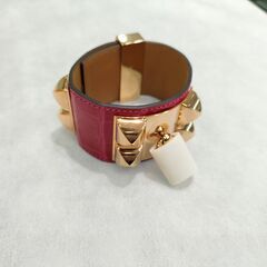 【HERMES】エルメス　ローズ・エクストリーム　アリゲーター　コリエ・ド・シアン　ブレスレットの画像