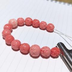 ●14粒セット●蓮彫刻練りコーラル10-12mm●の画像