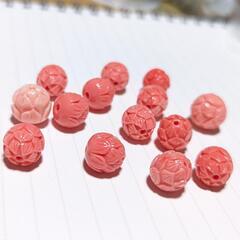 ●14粒セット●蓮彫刻練りコーラル10-12mm●の画像