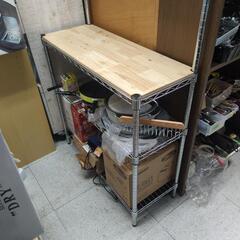 ★新入荷 キッチンラック レンジ台 棚 キッチン収納ラック 金属製 木製調理台付き 3段の画像