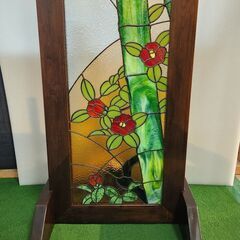 ステンドグラス 和風衝立 骨董 レトロ アンティーク ヴィンテージの画像