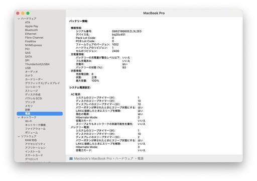 MacBookPro 2022 M2 / 8GB / SSD256 / バッテリー容量100%