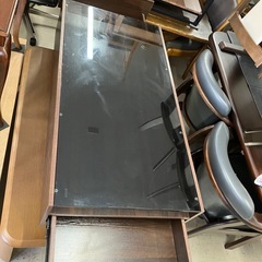 H2507-453 天面ガラス天板木製ローテーブル 両サイド引き出し収納付き 中古の画像
