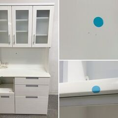 ニトリ/NITORI キッチンボード ダリア 幅100 ベアリングレール レンジボード カップボード  ホワイト 食器棚 中古家具 店頭引取歓迎 R9805の画像