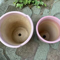 （商談中）87：植木鉢　陶器製　ピンク　鉢　園芸　ガーデニング　2個セットの画像