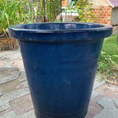 88：植木鉢　陶器製　青　鉢　園芸　ガーデニング　欠けありの画像
