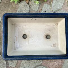92：★値下しました★盆栽鉢　盆器　盆栽用　鉢　青　長方形　陶器製　園芸　ガーデニングの画像