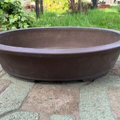 94：★値下しました★盆栽鉢　盆器　盆栽用　鉢　鳥泥　楕円　陶器製　園芸　ガーデニングの画像