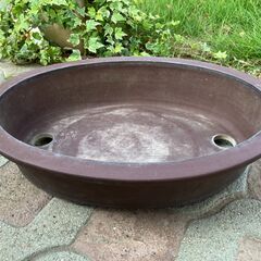 94：★値下しました★盆栽鉢　盆器　盆栽用　鉢　鳥泥　楕円　陶器製　園芸　ガーデニングの画像