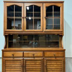 木製 食器棚 水屋 大型 収納棚 飾り棚 幅135cm×奥行45cm×高さ180cm 昭和レトロの画像