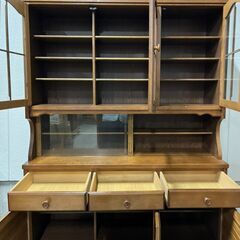 木製 食器棚 水屋 大型 収納棚 飾り棚 幅135cm×奥行45cm×高さ180cm 昭和レトロの画像