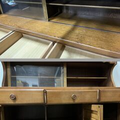 木製 食器棚 水屋 大型 収納棚 飾り棚 幅135cm×奥行45cm×高さ180cm 昭和レトロの画像