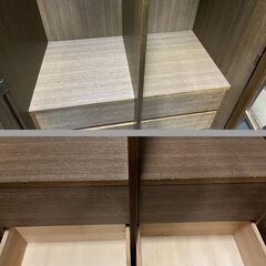 起立木工 木製 ワードローブ 天然木（ナラ材） 大型 洋タンス ガラス扉 全国家具工業連合会 幅90cm×奥行54cm×高さ225cm の画像