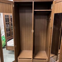 起立木工 木製 ワードローブ 天然木（ナラ材） 大型 洋タンス 全国家具工業連合会 幅90cm×奥行54cm×高さ180cm の画像