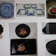 陶磁器の皿３点・小鉢５点、サラダボール３点、スライサー１点、菓子鉢１点、お盆９点のまとめて２２点の画像