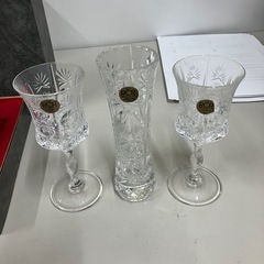 H2507-467 PCR イタリア製 ロイヤルクリスタルロック ワイングラス＆一輪挿し花器セット ※バラ売り不可 未使用品の画像